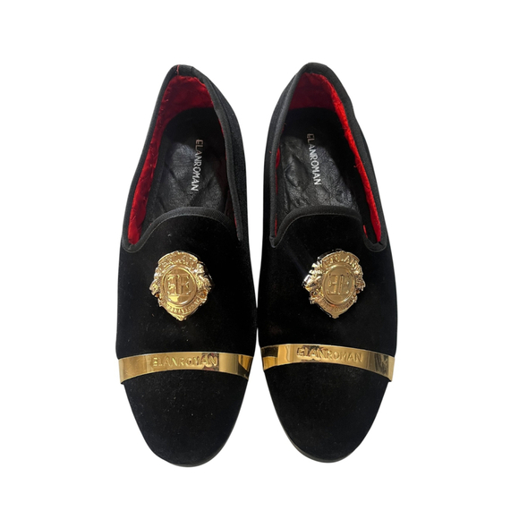 Elanroman Velvet Gold Detail Slip On Men's Shoes Size 40 EU 7 US Loafers Fashion - Picture 1 of 6